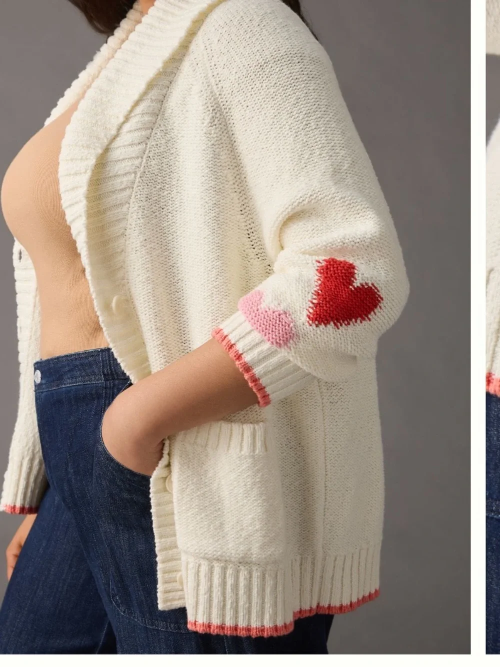 Maeve Heart Cardigan Sweater 3X Anthropologie Cream with hearts - Picture 2 of 13